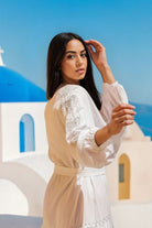 Cotton white and silver beach dresses by Lindsey Brown resort wear 