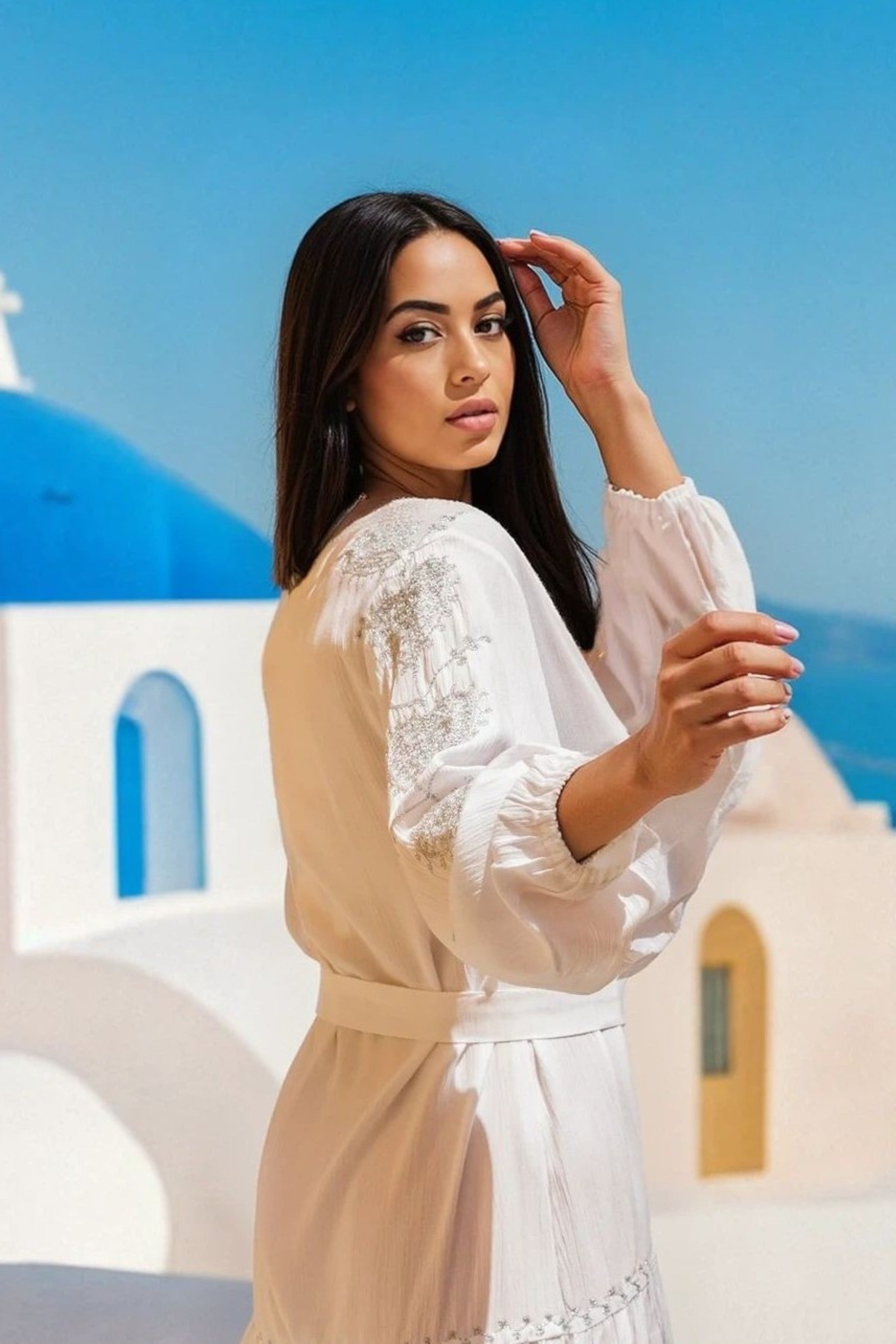 Cotton white and silver beach dresses by Lindsey Brown resort wear 