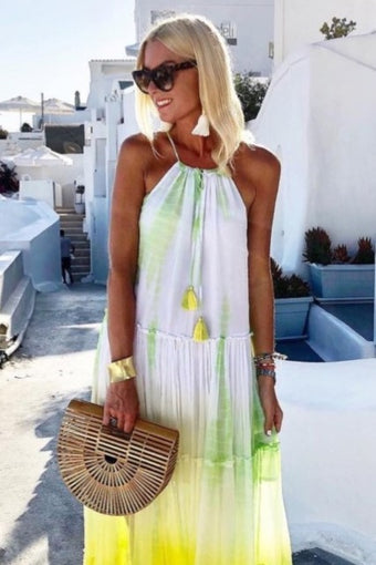 Lindsey Brown SANTORINI Maxi Beach Dress In Aqua And White
