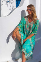 aqua silk printed designer beach cover ups