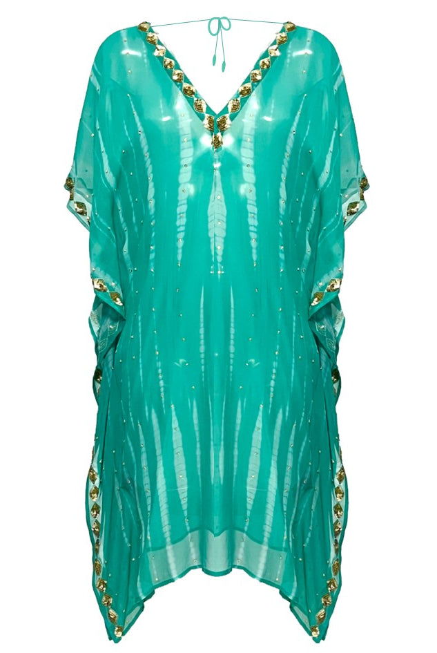 beautiful Aqua silk designer kaftans by luxury swimwear coverups lindsey brown resort wear 