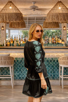 black aqua cotton long sleeved beach dresses
