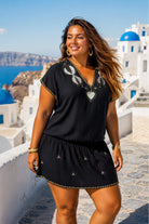 black cotton plus size bloused beach dress to wear on holiday by lindsey brown resort wear 