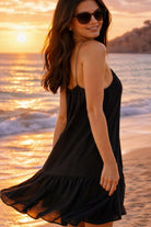 black cotton short sleeveless beach dresses 