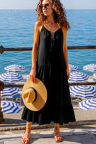 black cotton sleeveless beach dress to by Lindsey Brown cotton resort wear
