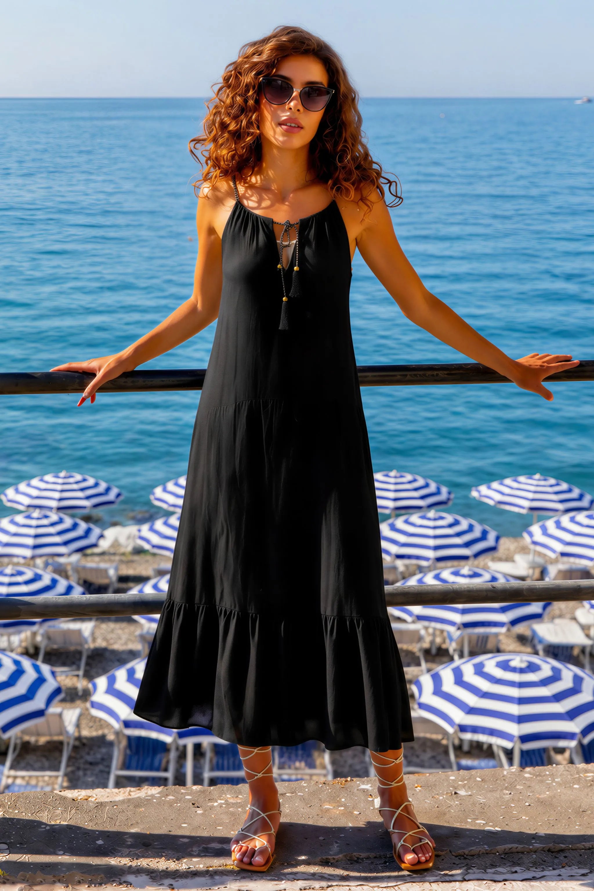 black midi length sleeveless beach dress