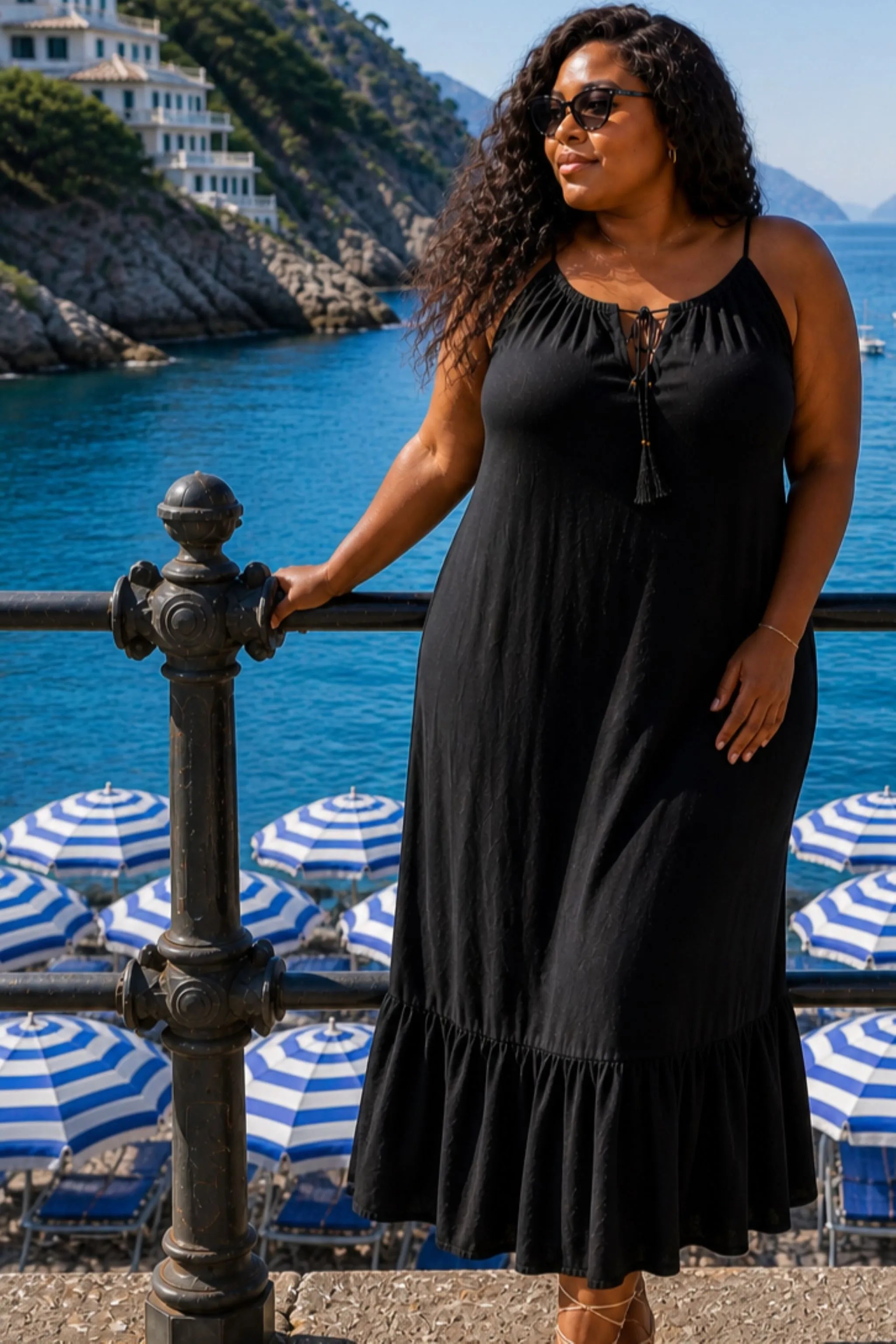 black plus size midi dresses to wear on holiday by Lindsey Brown resort wear 