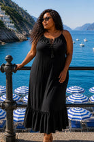 black plus size midi dresses to wear on holiday by Lindsey Brown 