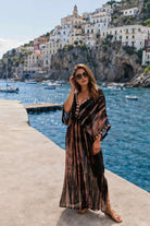 black silk designer maxi kaftans to wear on luxury resort holidays