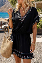 black v neck elasticated waistline beach dress by lindsey brown 
