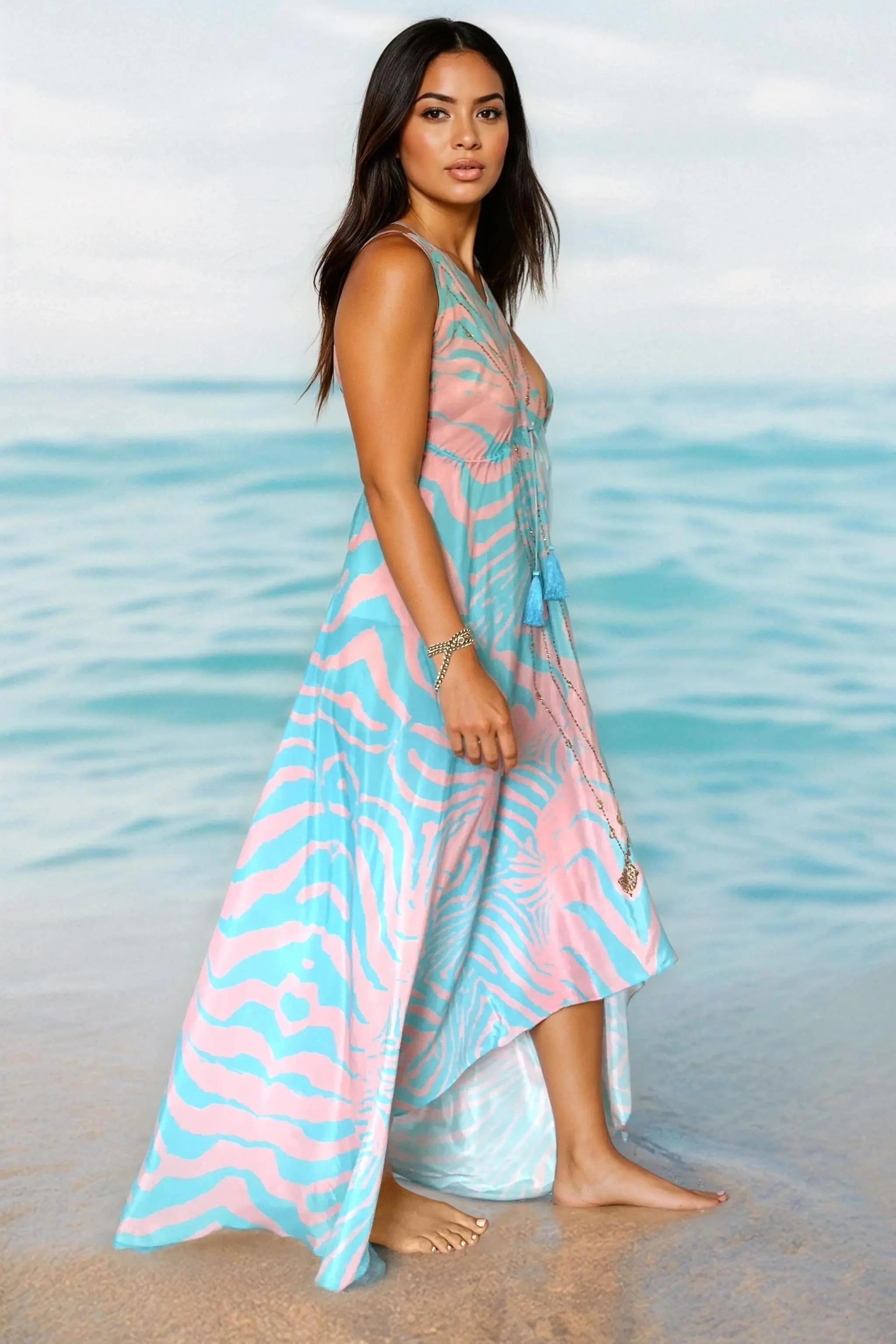 blue and pink halterneck resort wear dresses by lindsey brown