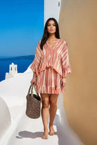 blush peach silk bloused kaftan dresses by Lindsey Brown resort wear 