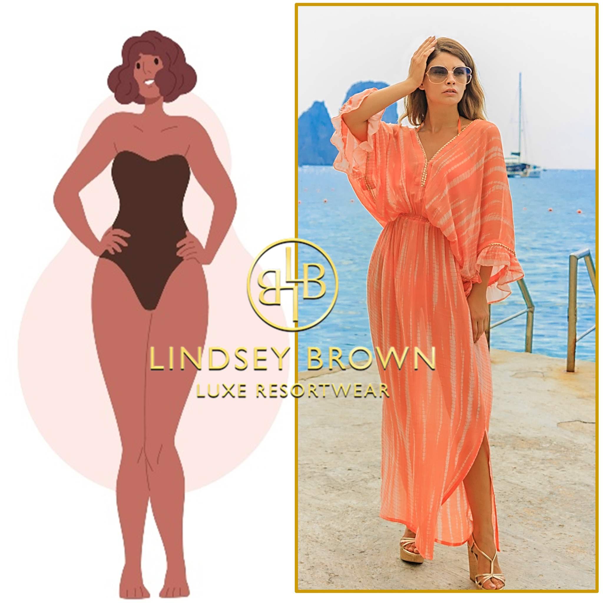 curved hemline  silk kaftans for pear shaped body shapes by lindsey brown resort wear