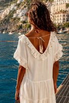 ivory soft cotton v back cotton beach dress to wear on warm holiday by lindsey brown resort wear 