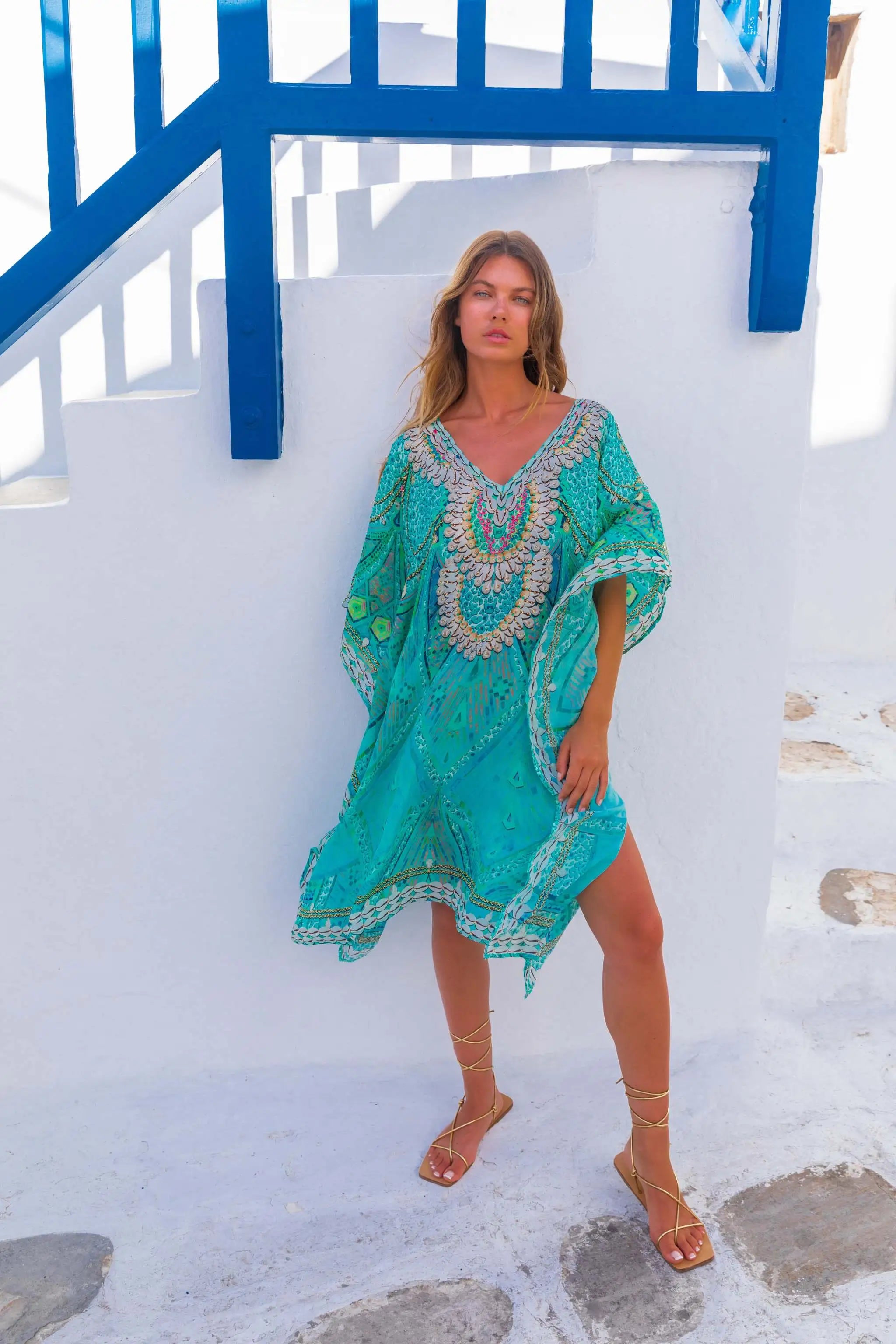 Aqua sparkly silk designer beach cover ups Lindsey Brown Aqua sparkly silk designer beach cover ups Lindsey Brown