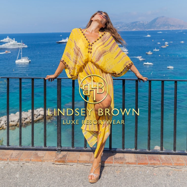 luxury resort wear silk designer kaftans to wear on holiday by Lindsey Brown luxury resort wear