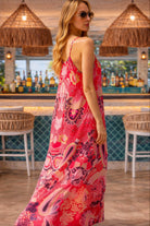 Bali by Lindsey Brown is a pink abstract printed maxi dress, effortlessly elegant and designed for sunshine-filled holidays.