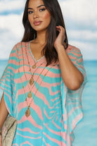 pink and blue silk designer beach cover ups by Lindsey Brown