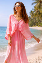 pink silk maxi kaftans to wear on holiday by lindsey brown resort wear 