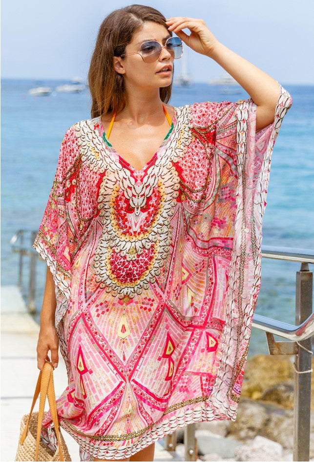 pink silk designer kaftans by lindsey brown luxury resort wear 