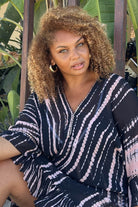 plus size black pink silk luxury resort wear kaftan dress by Lindsey Brown plus size resort wear 