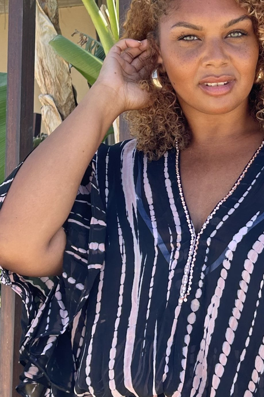 plus size black pink silk tie dye luxury resort wear kaftan dress by Linsdey Brown resort wear 