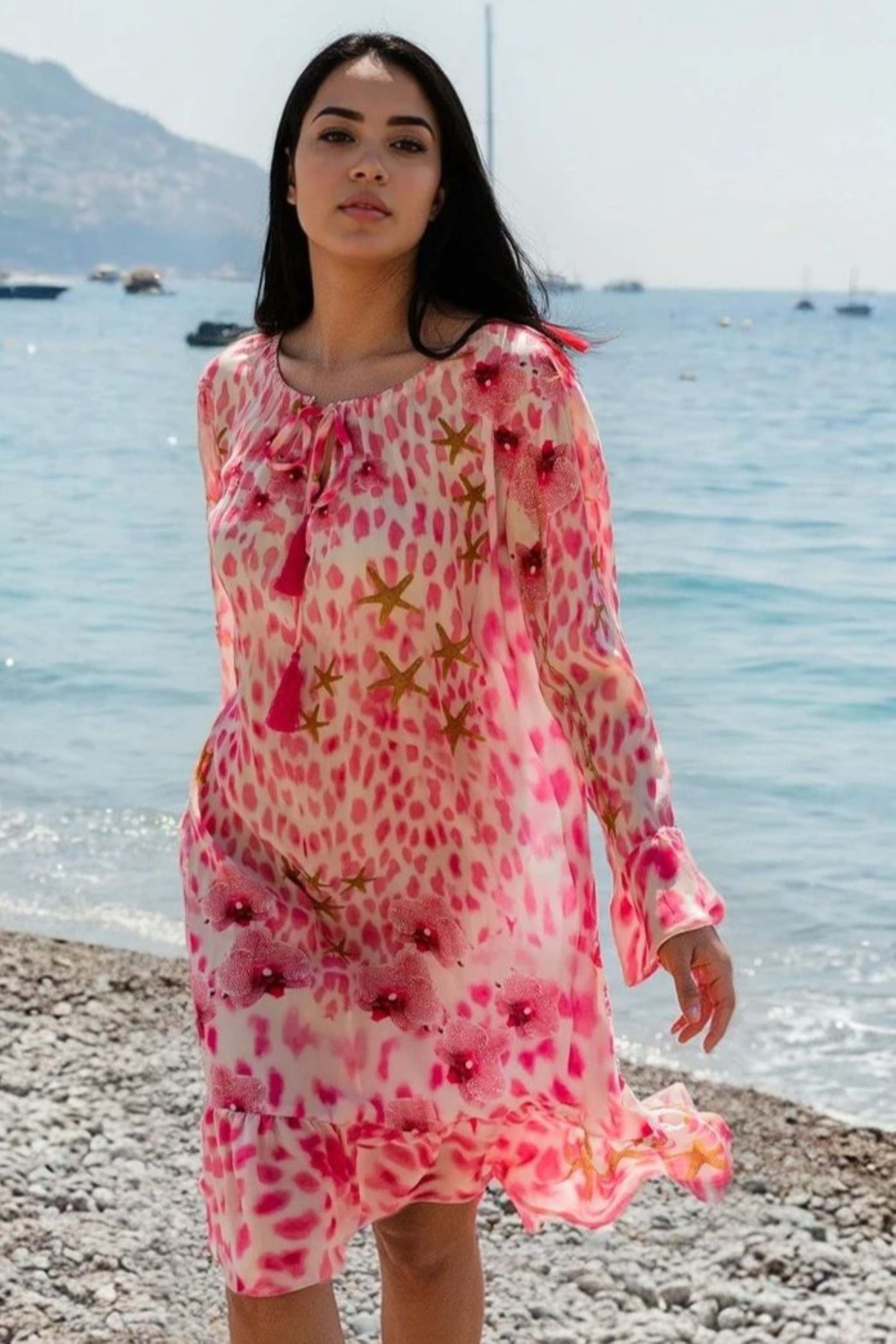 pink silk dress to wear on holiday by lindsey brown luxury resort wear 