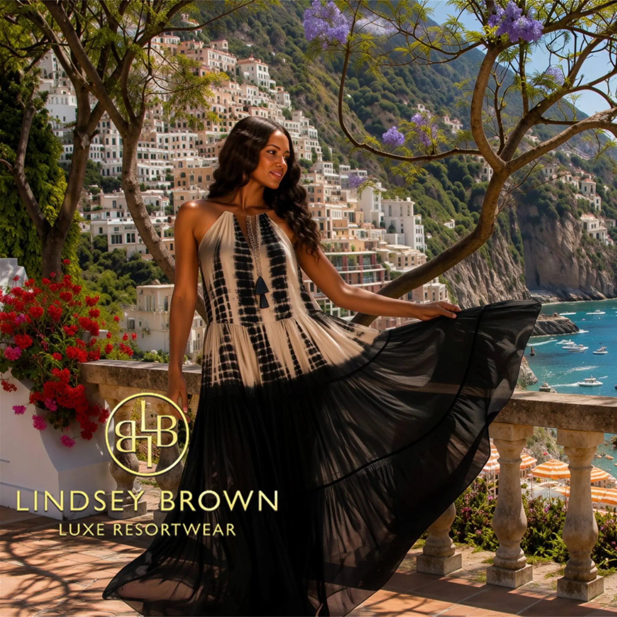 silk maxi dress called Santorini a signature style by lindsey brown resort wear 