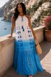 turquoise blue floaty plus size silk maxi dress called Santorini by Lindsey Brown