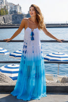 turquoise and white sleeveless floaty silk maxi dress by lindsey brown