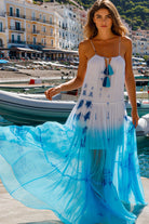 turquoise floaty silk sleeveless maxi dresees for a wedding abroad