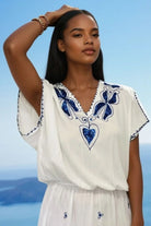 white blue cotton bloused beach dress
