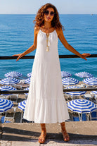 white cotton sleeveless maxi dress to wear on holiday by lindsey brown 

