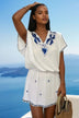 white embroidered cotton bloused beach dress by Lindsey Brown
