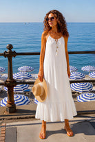 white floaty sleeveless designer beach dresses 