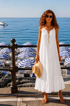 white midi length designer beach dress to wear on warm holidays