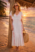 white pink short sleeve midi dress by lindsey brown resort wear 