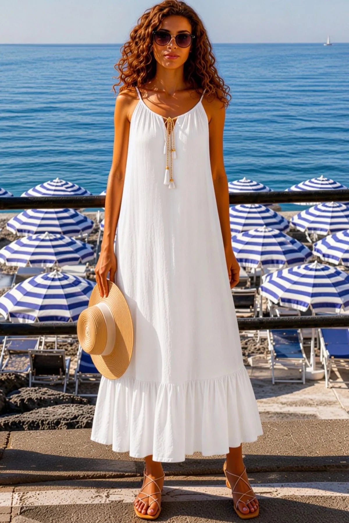 white cotton sleeveless midi dresses to wear on warm holidays by lindsey brown resort wear