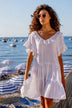 white v neck knee length cotton beach dresses by lindsey brown resort wear 