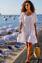 white cotton v neck relaxed fit beach dresses for italian riviera holiday 