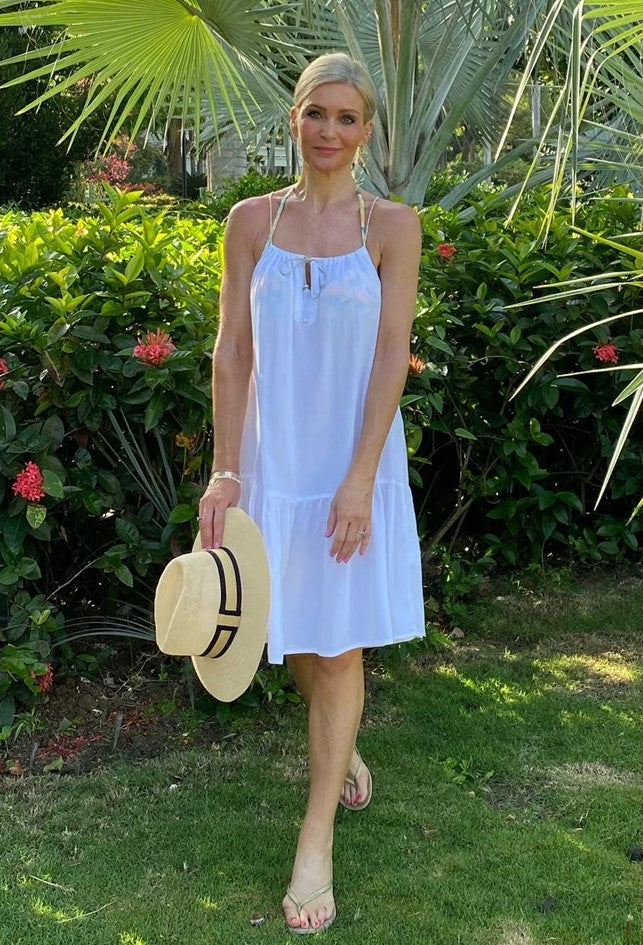 white short designer beach dress by lindsey brown luxury resort wear 
