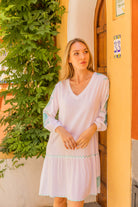 white v neck cotton beach dresses by Lindsey Brown resort wear