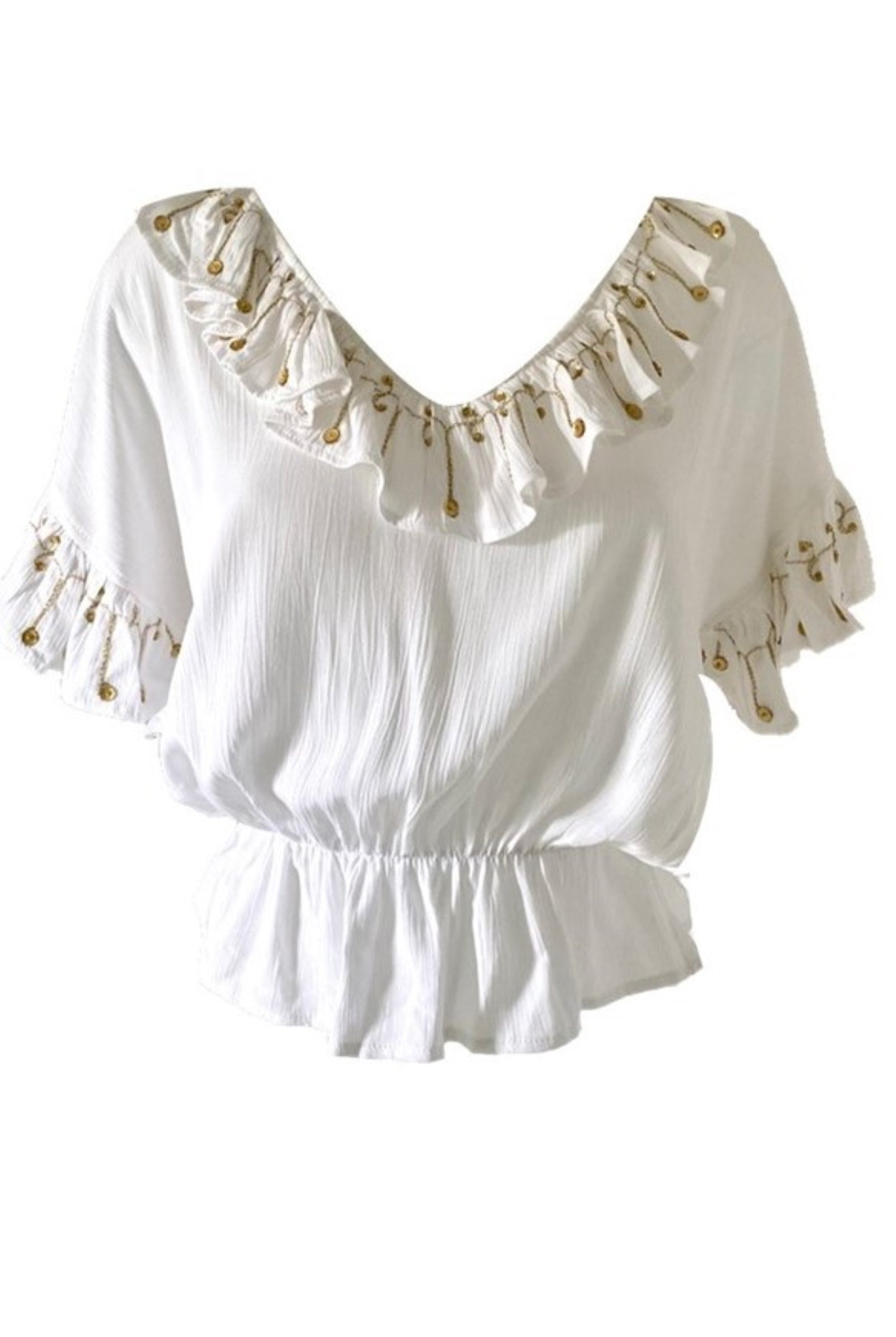 white cotton ruffled holiday top by lindsey brown resort wear 
