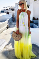 yellow and white silk resort wear maxi dresses to wear on a warm vacation