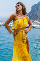 yellow silk maxi dress to wear on a luxury holiday by Lindsey Brown resort wear 