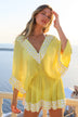 yellow and white short silk designer kaftans to wear on holiday in Santorini by lindsey brown silk resort wear 