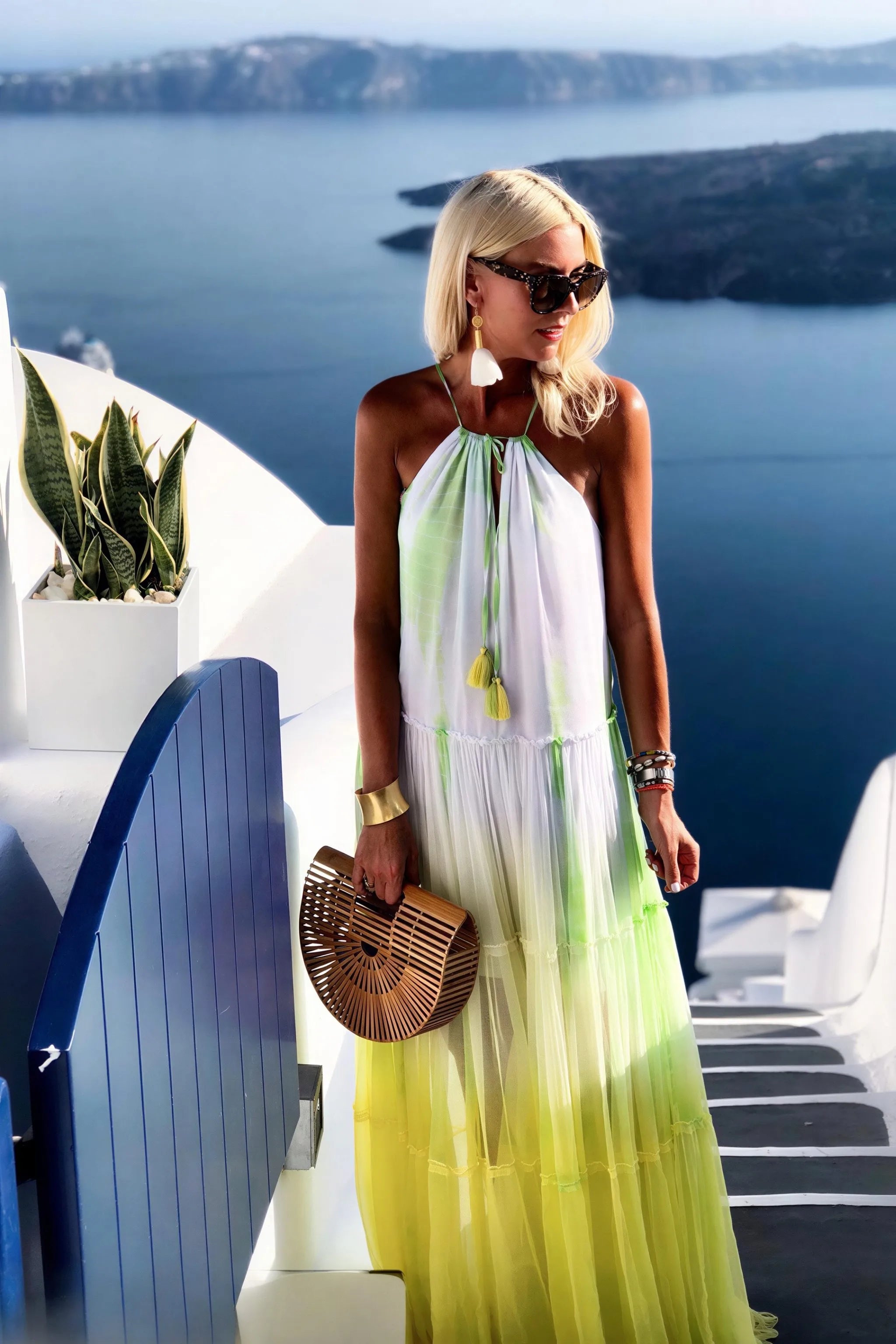 yellow silk maxi dresses to wear in santorini