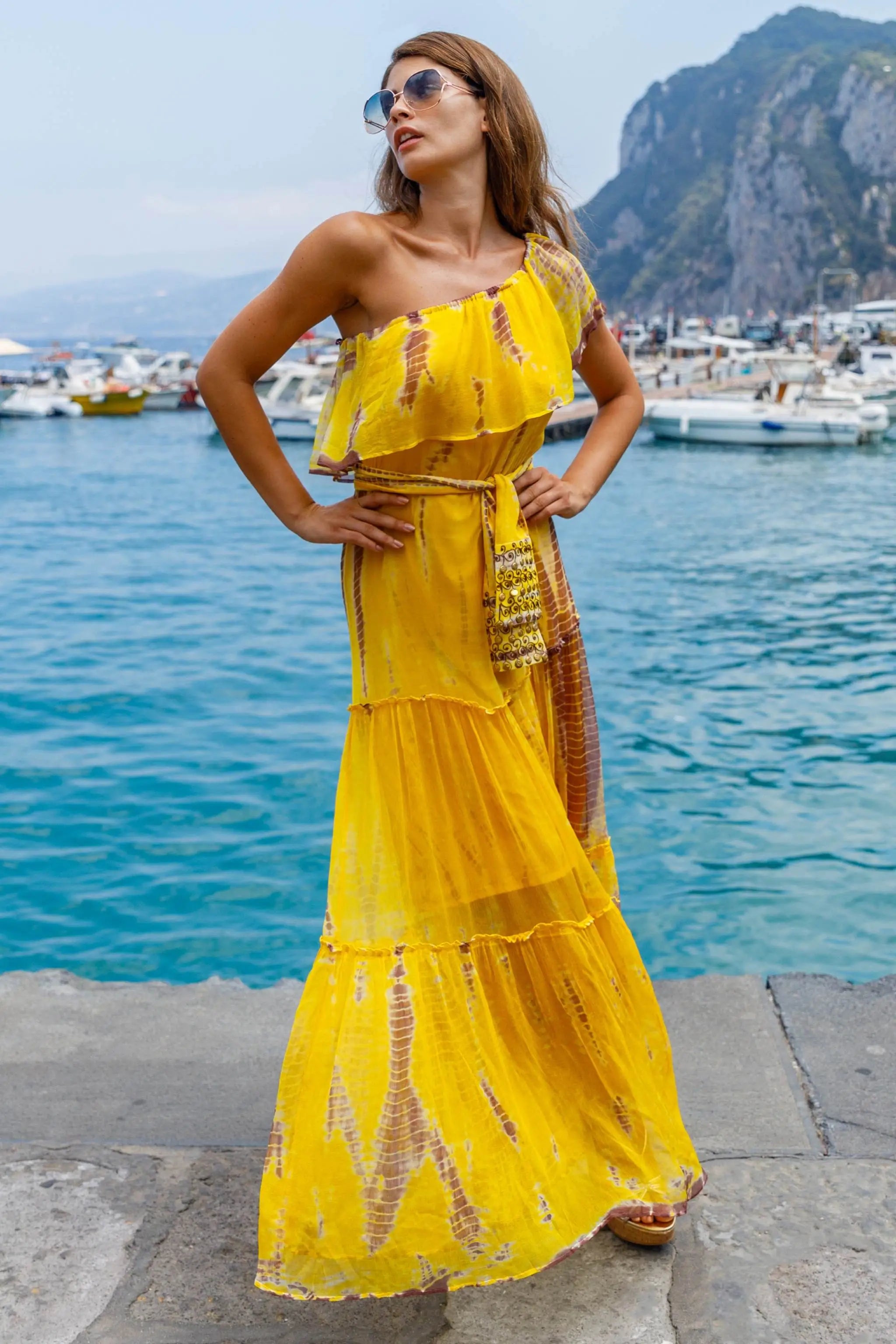 Yellow Bardot Silk Maxi Dress