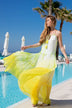 yellow and white silk maxi dresses in plus sizes to wear on  holiday to Santorini