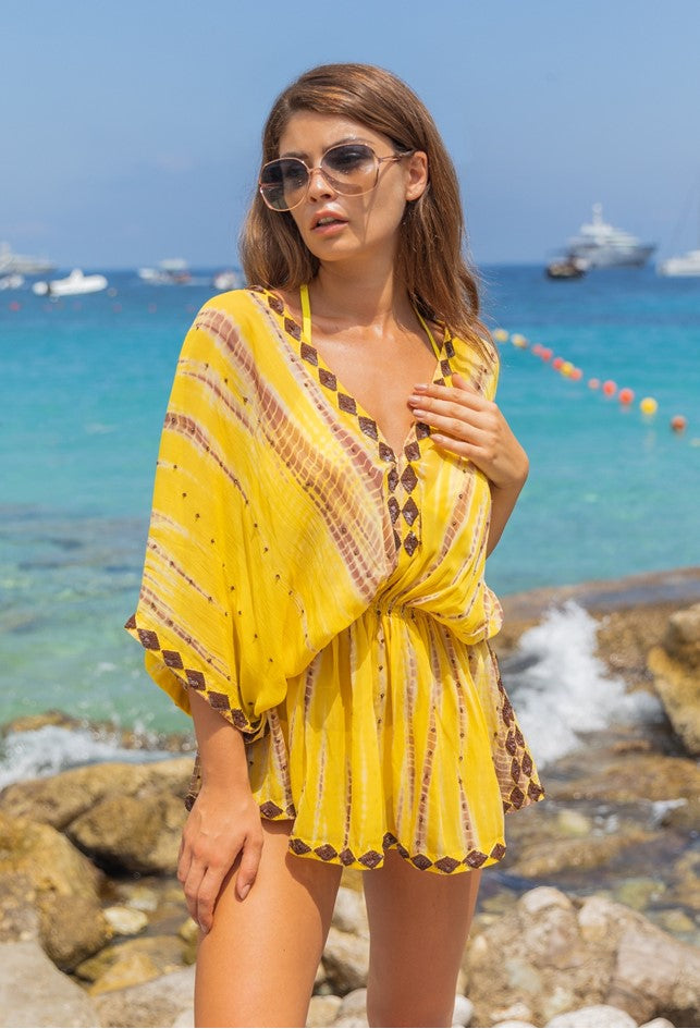 yellow silk designer kaftans by lindsey brown luxury resort wear